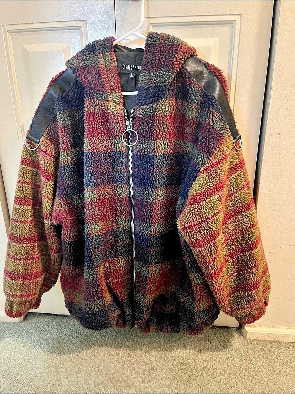 Current Mood I Don’t Care Hooded Sherpa Jacket Plaid